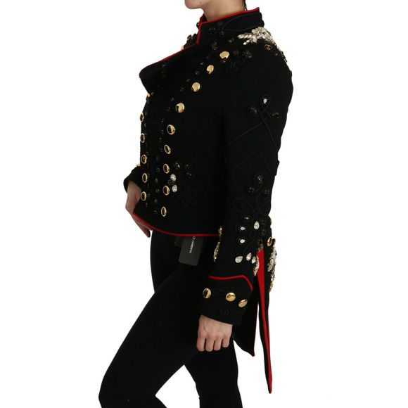 Dolce & Gabbana Black Wool Crystal Baroque Coat Jacket - Picture 3 of 5